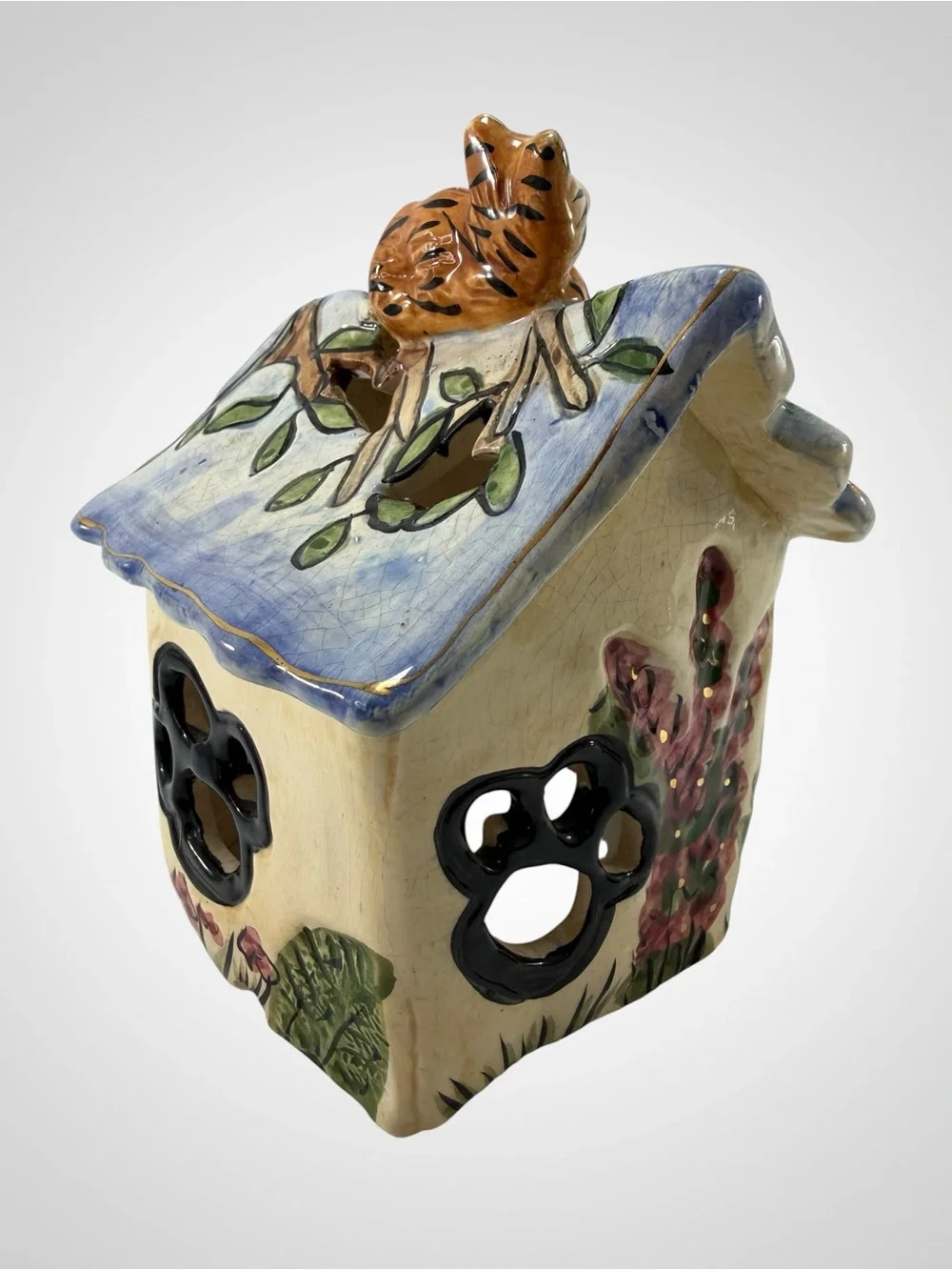 Vintage Blue Sky Clayworks Kittys Treehouse Tea Lite House Heather Goldminc 2002